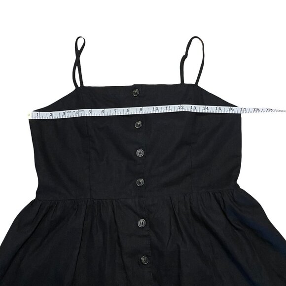 H&M Black Linen Cotton Blend Buttons Dress Midi Smocked, Women's Medium, Flaw - Picture 12 of 16